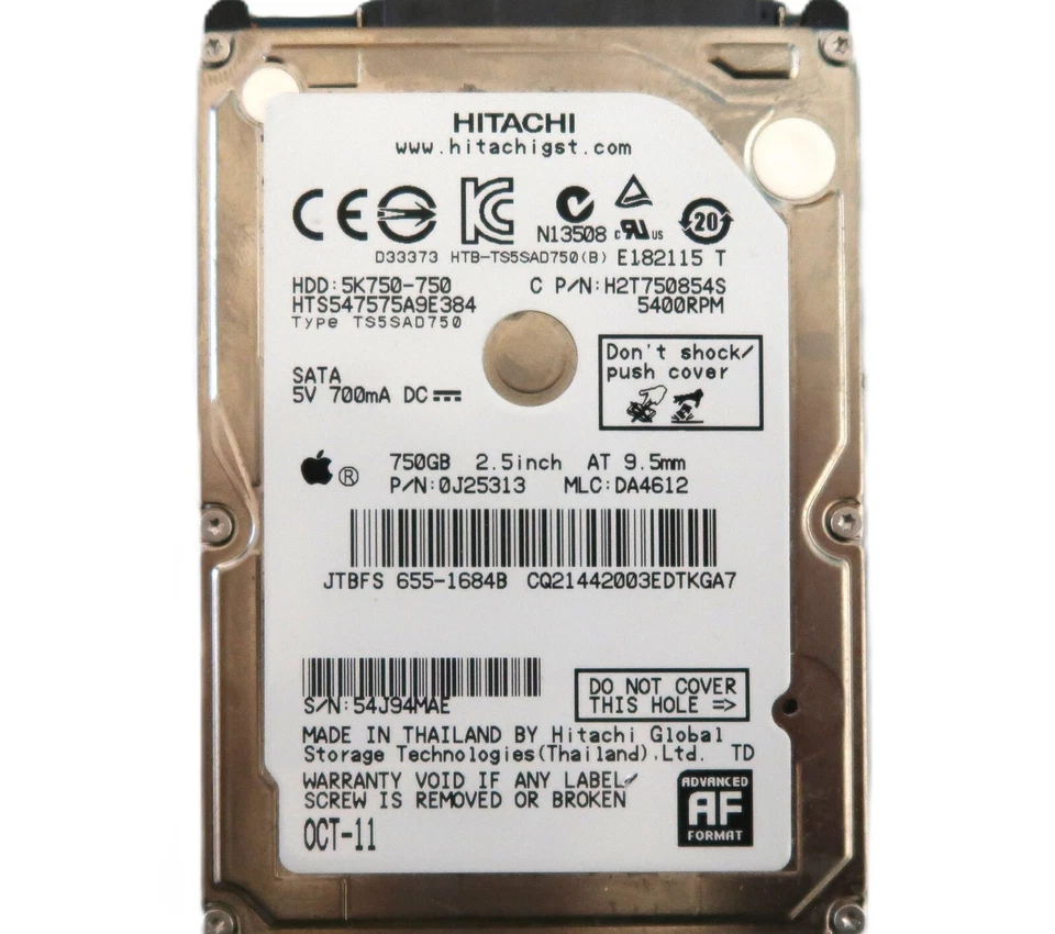 Hitachi HTS547575A9E384 0J25313 DA4612 (54J) Thailand 2.5" 750gb Sata OCT-11 - Image 3 of 3