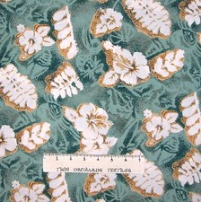 Nautical Fabric - Tropical Flowers on Green - Hoffman YARD