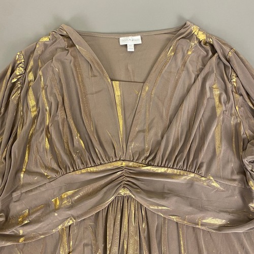 Fashion Bug Gold Metallic Blouse Top 2X Plus Size Beige Pleated Party Holiday - Picture 2 of 11