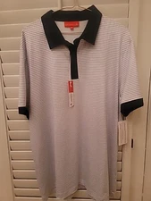 Redvanly Polo Shirt Mens XL White Grey Striped Casual Golf Quick Dry