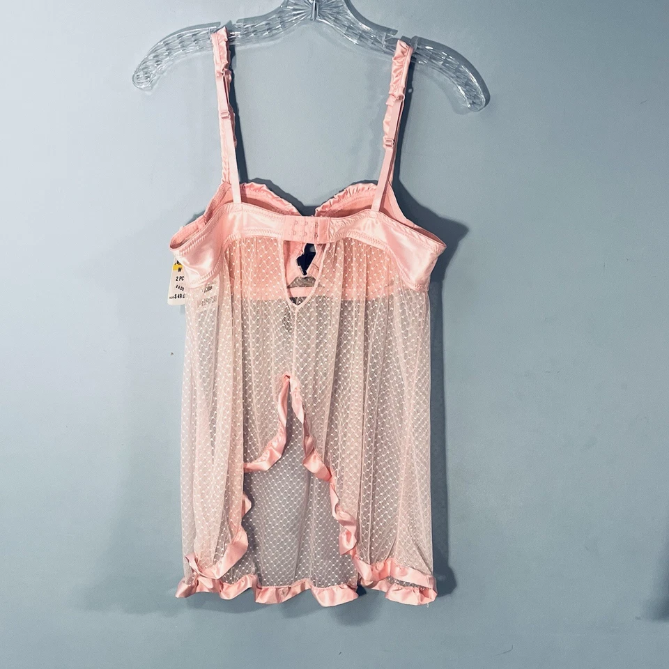 NUEVO CON ETIQUETAS Babydoll Rosa Malla Transparente Chemise Mujer Mediano Volantes Hada Y2K Coqueta Foto 4 de 4