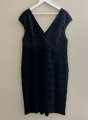 ADRIANNA PAPELL Black Midi Cocktail Dress Ruffle 18W Stretch | eBay