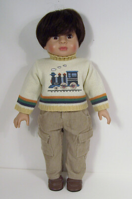Tan Pants & Train Sweater Doll Clothes For 18  American Girl Boy Logan (Debs)