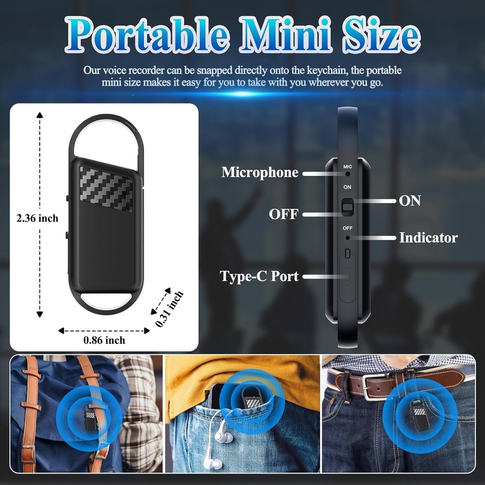 64GB Digital Voice Recorder with Playback 750 Hours Voice Activated