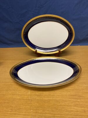 Rare WEIMAR Harmonie 7328 Echt Kobalt Blue/Gold 13 1/4  & 14 1/2  Oval Platters