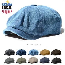 Cotton Cabbie Newsboy Gatsby Cap Mens Ivy Hat Golf Driving Summer Sun Flat - UH