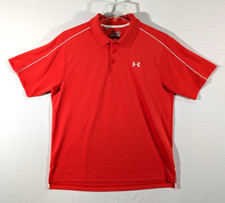 Under Armour Polo Shirt Mens XL Extra Large Orange Short Sleeve Loose Heat Gear