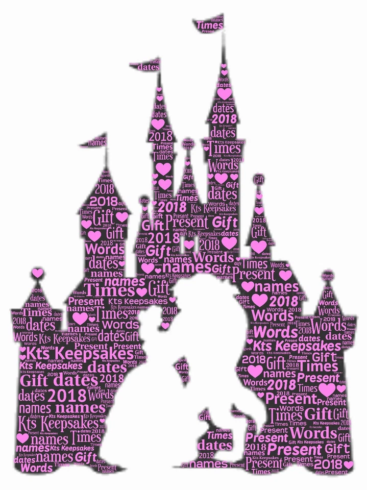 KTS KEEPSAKES word art picture personalised gift present keepsake Beauty Beast Disney Castle
