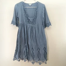 Sundance Cottagecore Dress Embroidered Crochet Lace Trim • XXS Petite • Blue