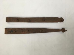 Lot Of 2 Large Heavy 22 Antique Iron Hinges Blacksmith Made Barn