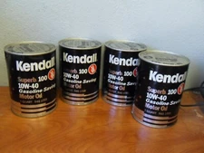 FOUR Vtg Kendall Superb 100 Motor Oil Can Gas Auto SAE 10W-40 All Seasons 4X 1QT