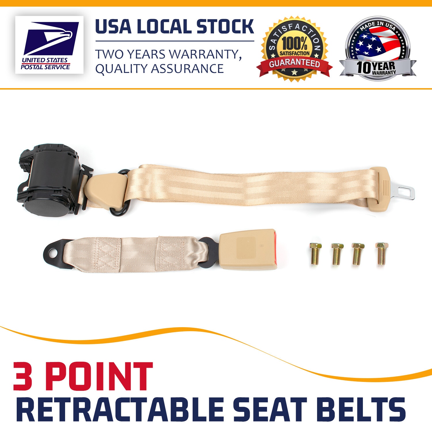 Retractable 3 Point Safety Seat Belt Car Vehicle Adjustable Belt Kit Straps x1