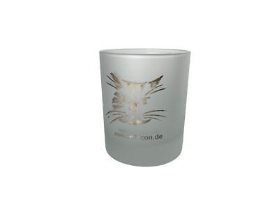   Ethicon Werbeglas | Mattiertes Katzen-Motiv | Johnson & Johnson | Höhe 8,8 cm