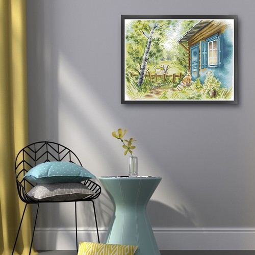 Partial Embroidery Eco-cotton Thread 14CT Printed Scenery Cross Stitch 48x38cm - Picture 6 of 12