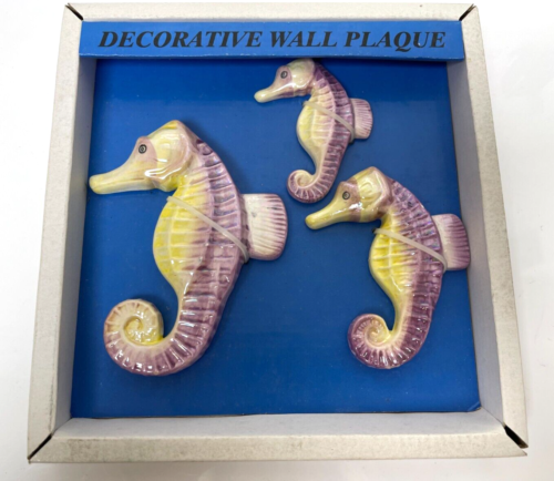 Vintage Trio Ceramic Seahorse Wall Plaques BNIP - Picture 1 of 6