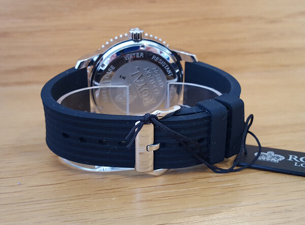 Mens Black Silicone Royal London 41289-02 Silver Easy Read Analog 