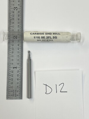 1 NEW HTC 1/16'' DIAMETER CARBIDE ENDMILL 2 FL SQ. 1-1/2'' OAL. 3/16'' LOC (D12)