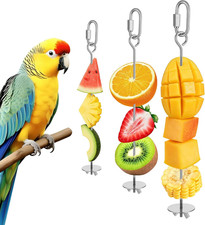 3 Pcs Bird Cage Food Holder Stainless Steel Parrot Fruit Vegetable Skewer Stick