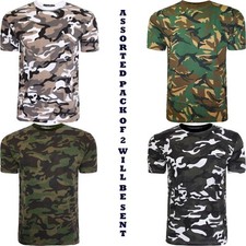 2 Pack Mens Jungle Camouflage TShirt Short Sleeve Hunting Fishing Camo Army Top