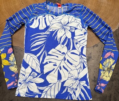 MAAJI FLORAL STRIPE RASH GUARD GIRLS SZ 10 BEACH COASTAL