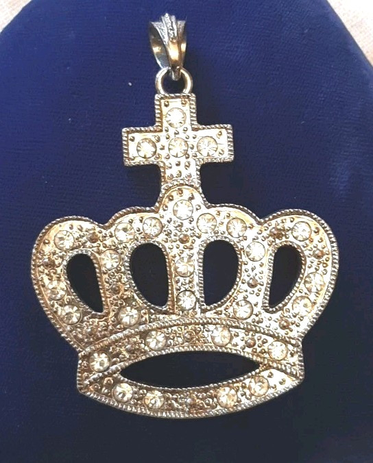 Silvertone Rhinestone Crown Pendant - image 1