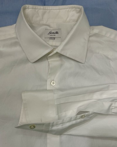 (3) Hamilton Mens Dress Shirt 16 35 White & Blue Cotton Twill Lot All Flawless - Picture 4 of 8