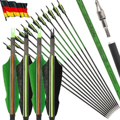 12X 30Zoll Pure Carbonpfeile SP600 Shaft 4Zoll Naturfedern Bogenschießen Jagd DE
