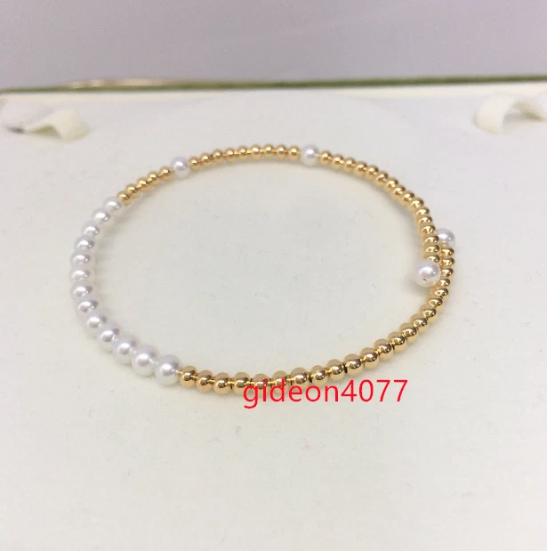 Beautiful 7.5-8" AAA real Akoya white pearl Bracelet 14K Gold open bracelet - Image 3 of 4