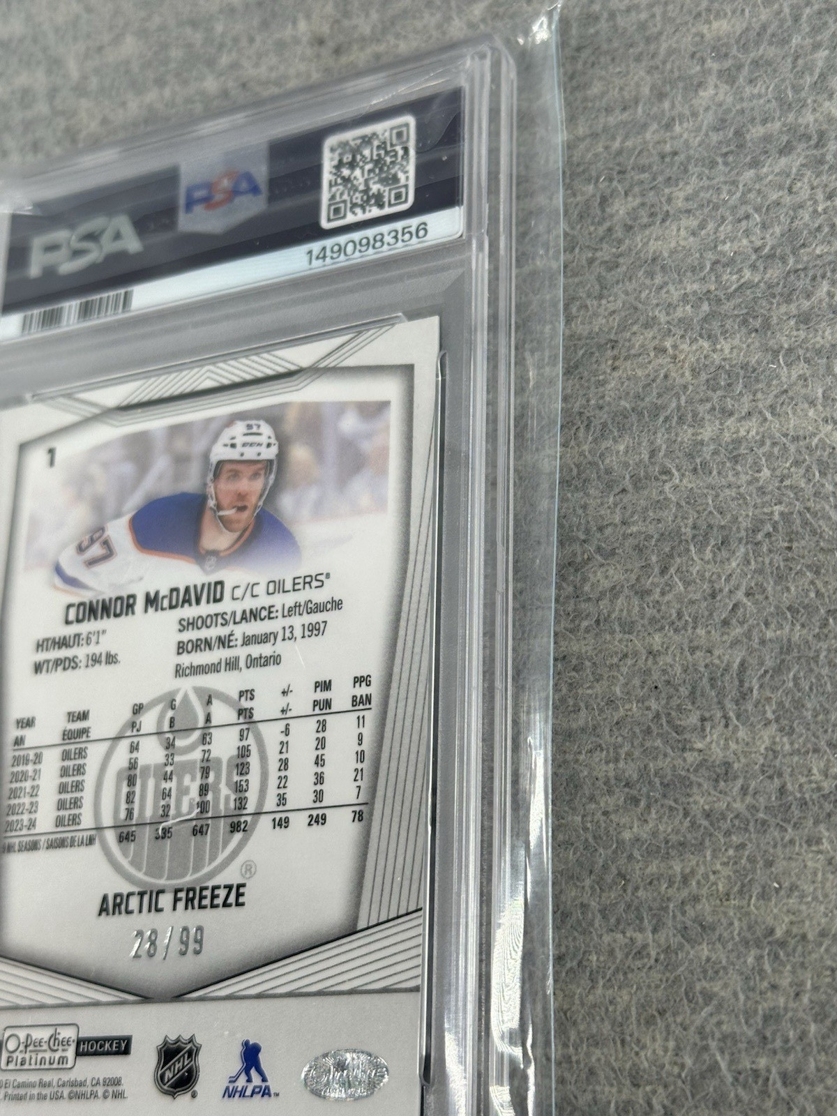CONNOR McDAVID 2024 OPC Platinum #1 Arctic Freeze 28/99 PSA 10  AS view 8