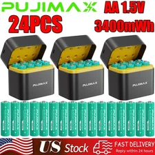 24PCS PUJIMAX AA 1.5V 3400mWh Rechargeable Lithium Batteries + 3PCS Charging Box