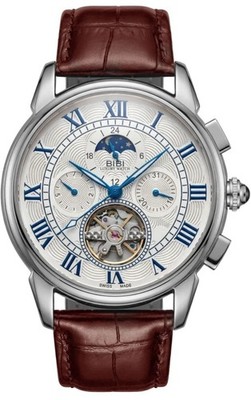 BIBI Luxury Watch B0105 White Dial, Silver Case, And Brown Leather Strap