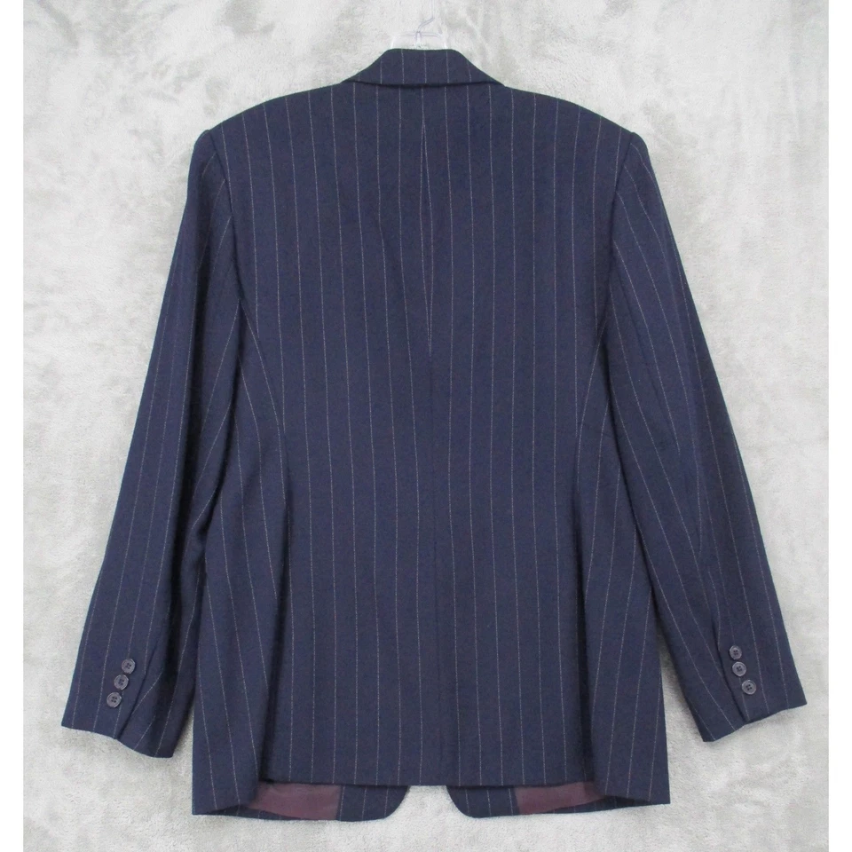 Винтажный Talbots Blazer 10 Темно-синий В тонкую полоску Шерсть Бойфренд Большой Офис - Изображение 2 из 4