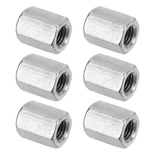 6Pcs M12 x 1.75-Pitch 25mm Length 304 Stainless Steel Coarse Hex Coupling Nut