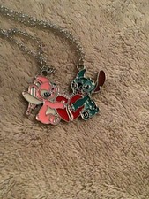 Lilo and Stitch Cartoon Necklace Set Split Heart 2 Chain BFF Charm Pendants