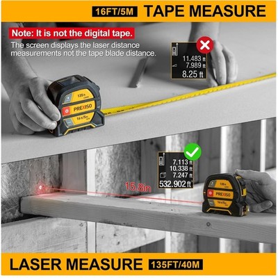 2-in-1 Laser Tape Measure 135Ft - Rechargeable Tool