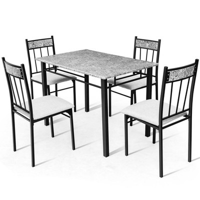 Marmor 5-teilige Küchen-Essgruppe mit Schwammkissen und Metallstruktur - Grau