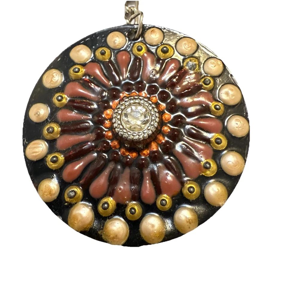 Llavero Boho para Mujer Marrón Pintado a Mano Bolso Dije Estrás Resina Tribal Arte Foto 2 de 4
