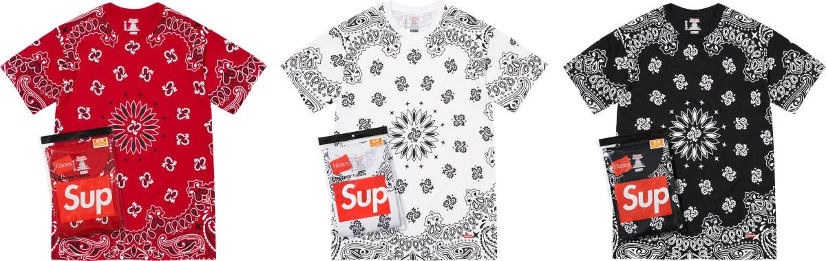 22FW Supreme Hanes Bandana T shirts sans étiquette (paquet de 2) rouge M Supreme Bandana rouge