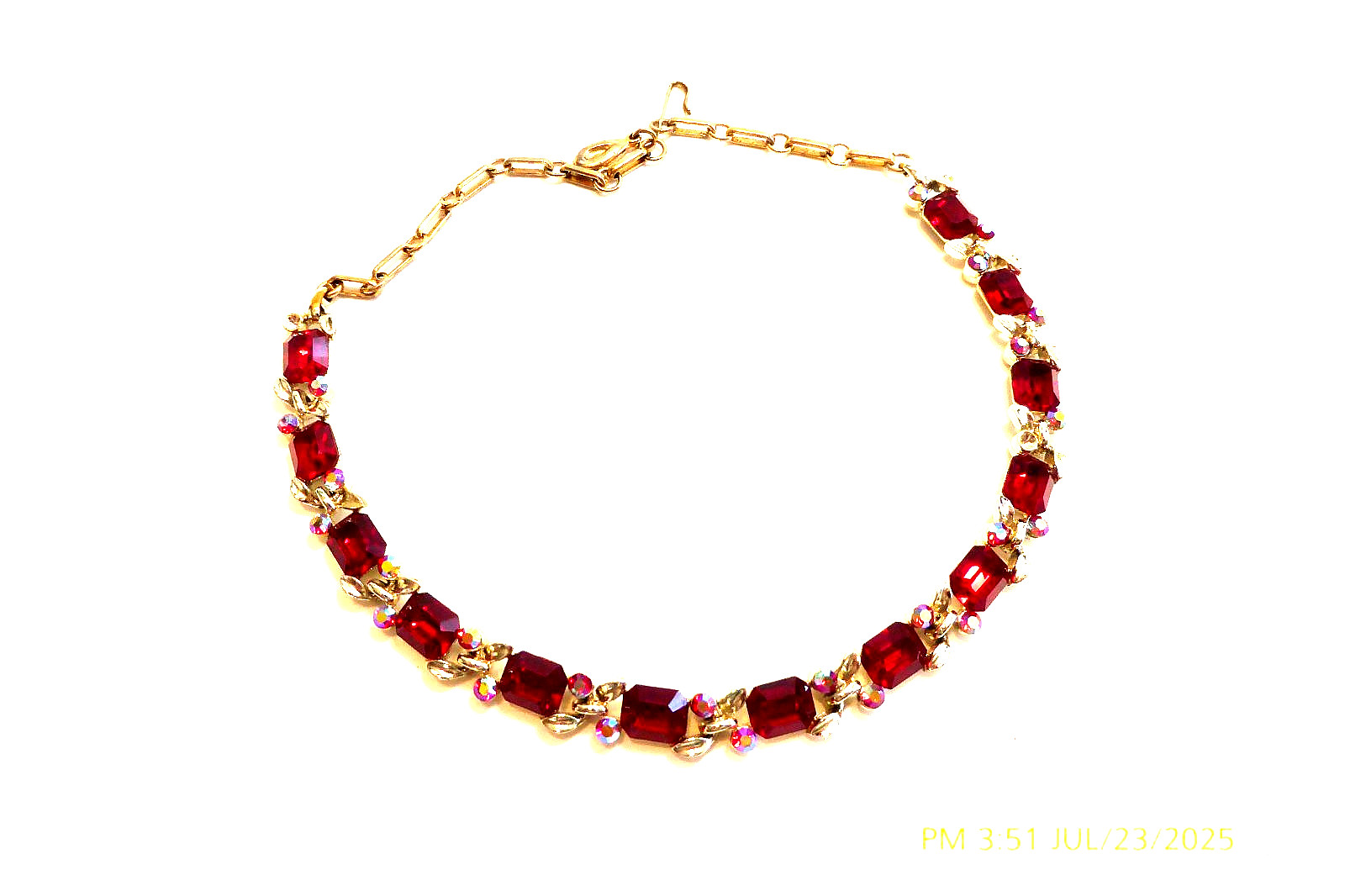 VINTAGE LISNER RUBY RED EMERALD CUT RHINESTONE NE… - image 1