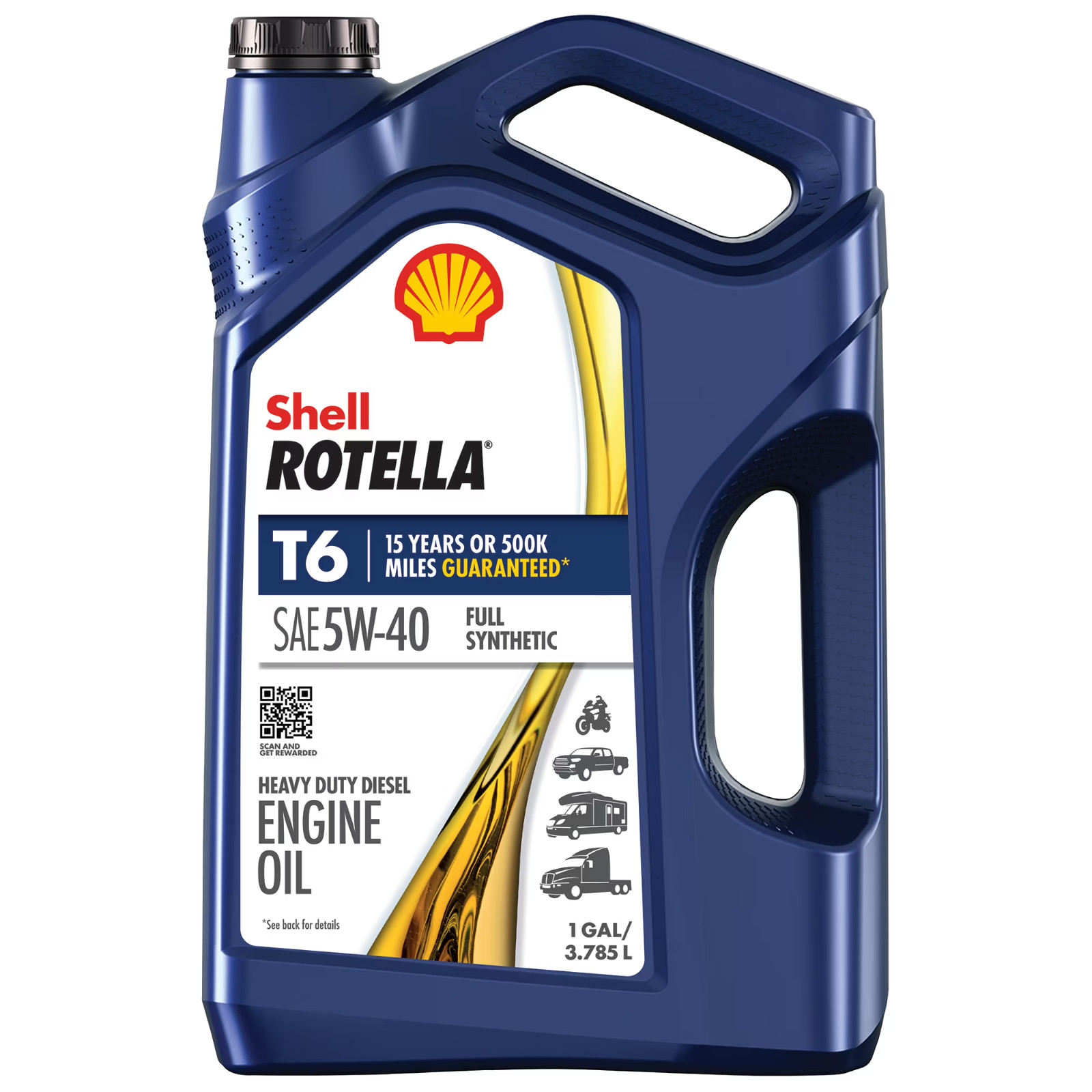 Shell Rotella T6 Full Synthetic 5W-40 Diesel Engine Oil, 1 Gal, Heavy Duty Diese