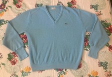 Vintage 80  s Izod Lacoste Men  s V-neck Sweater Size XL Baby Blue 100 Acrylic