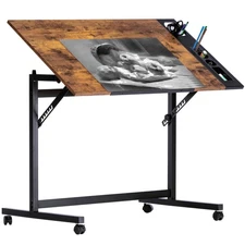 Vintage Drawing Drafting Table, Adjustable Tilting Top Art Desk Craft Work St...