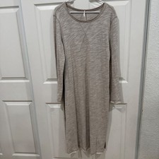 Free People Slub Cotton Long Sleeve Midi Dress Oatmeal Heather OB452445 Medium