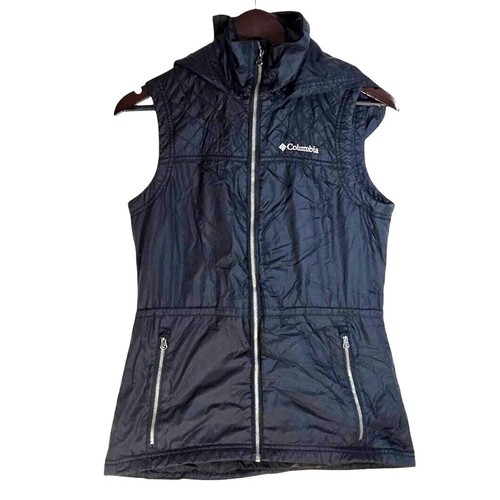 Columbia Mighty Lite Black Full Zip Hooded Nylon All Season Vest Size Small