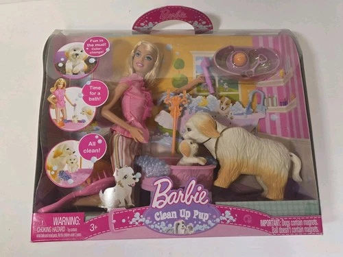 2008 Barbie Doll Clean Up Pup Barbie Doll Play Set Vintage Mattel New In Box