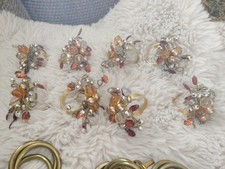 Vintage Handmade Gold Beaded Flower Napkin Rings Set of 8 Table Settings