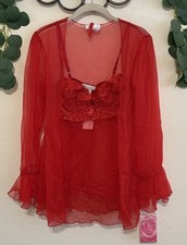 Vintage 90s Red Sheer Lingerie Nightie And Robe Set
