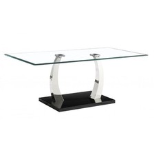 GLASS COFFEE TABLE WITH STAINLESS STEEL BASE PHOENIX LIVING ROOM FURNITURE