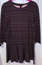 Ann Taylor Holiday Ready Blk Dress Knit Drop Waist Striped 3/4 Sleeve Size Large