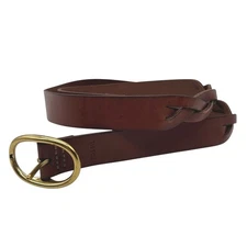Fossil Belt Womens L Brown Leather Braided Detail Gold Buckle Dress Work Casual